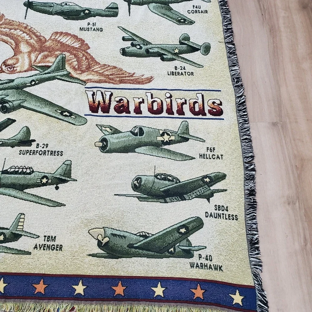 Warbirds Airplanes Tapestry Throw Blanket Multicolor WWII Aircraft Military USA